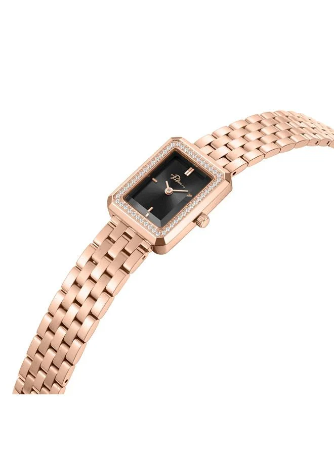 بوليس Uloya Black Dial Stainless Steel Bracelet Analog Watch for Women, 21.7mm